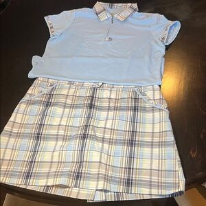 Izod Golf Sky Blue Polo with Plaid Skirt
